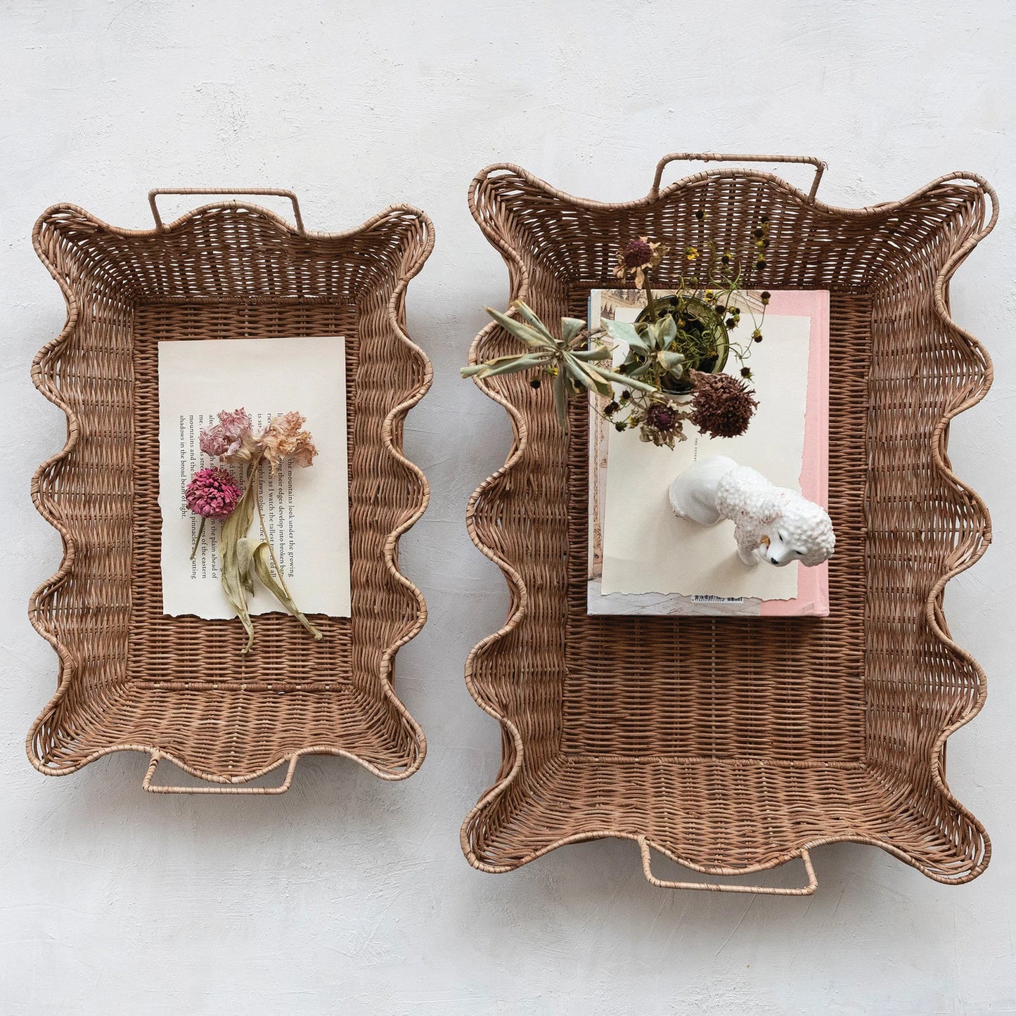 Rattan Scalloped Nesting Trays- Two Sizes