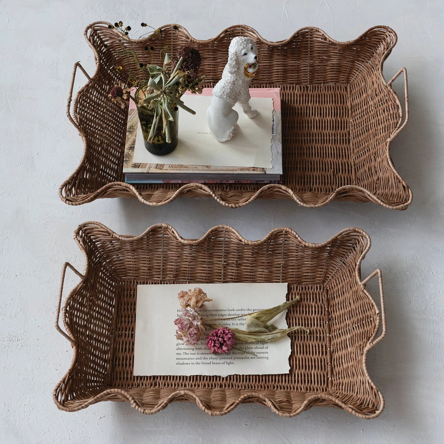 Rattan Scalloped Nesting Trays- Two Sizes