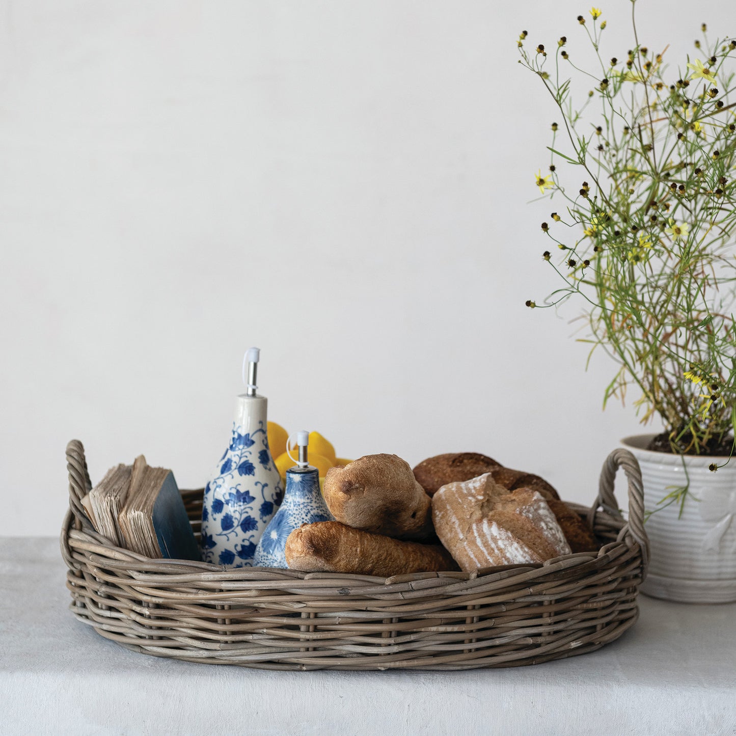 Large Oval Grey Washed Willow Tray