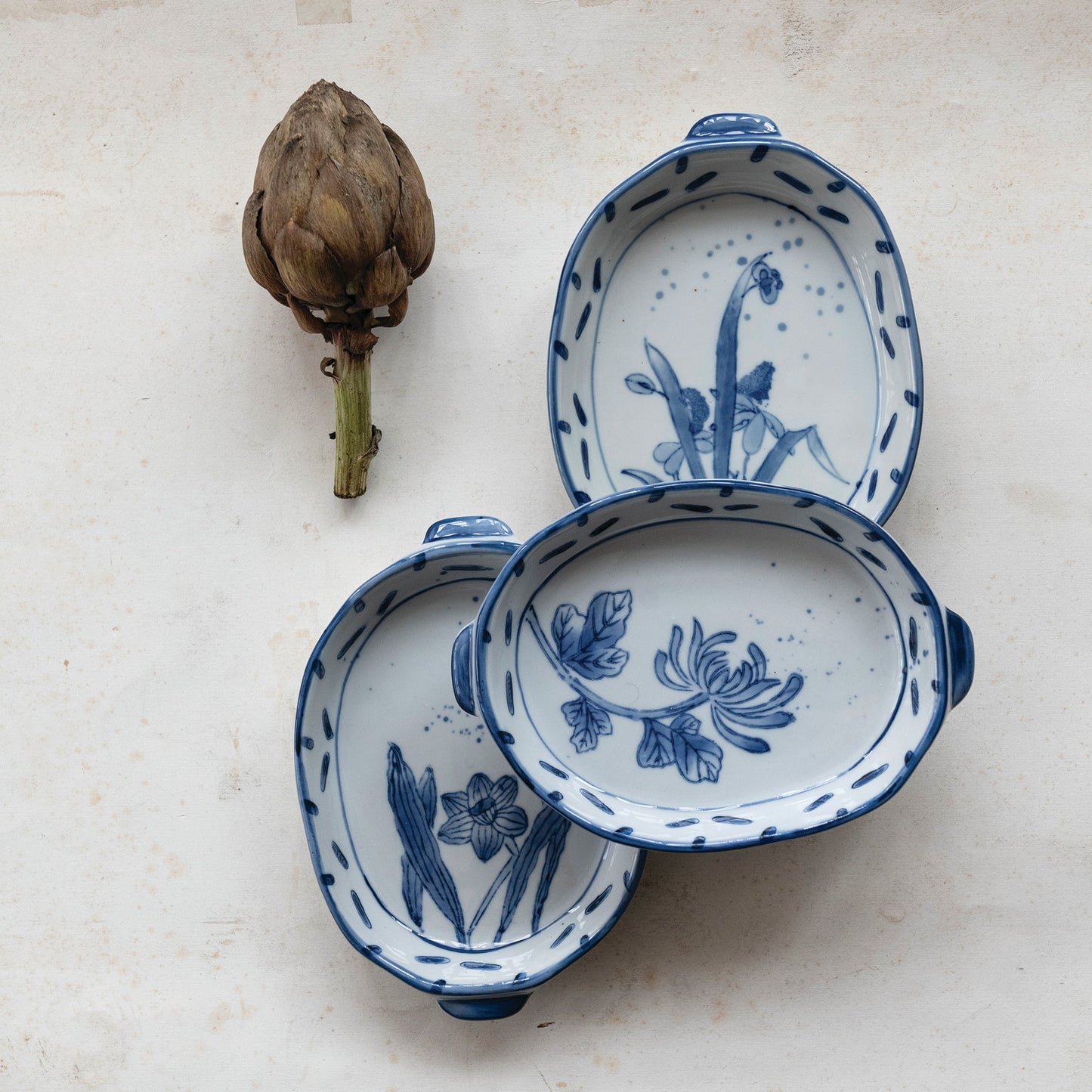 Hand-Painted Stoneware Bakers- Assorted Styles