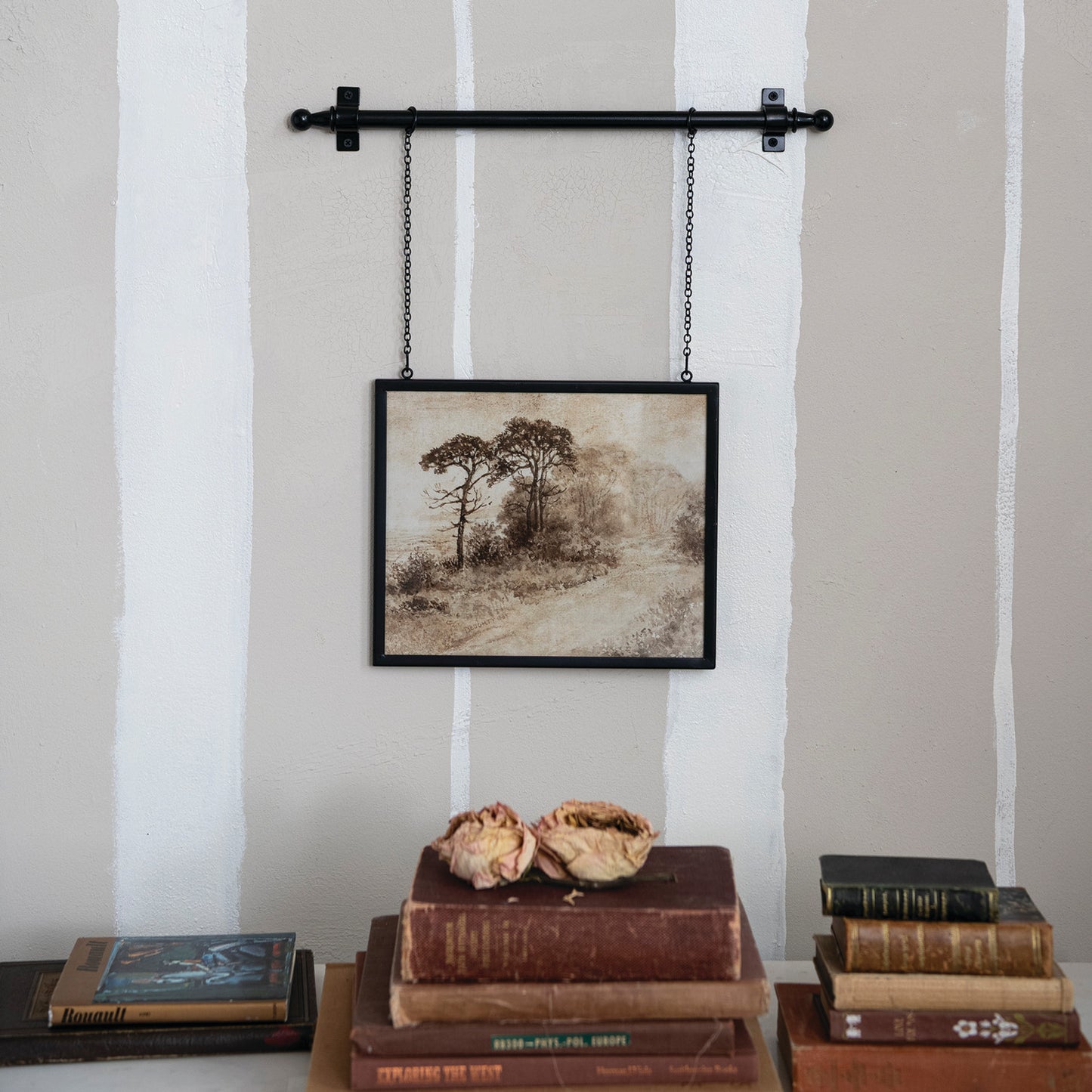Black Hanging Frame with Bracket- Sepia Print