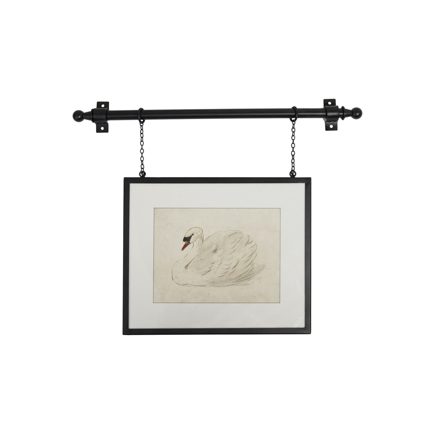 Black Hanging Frame System with Bracket- Matted Swan Print