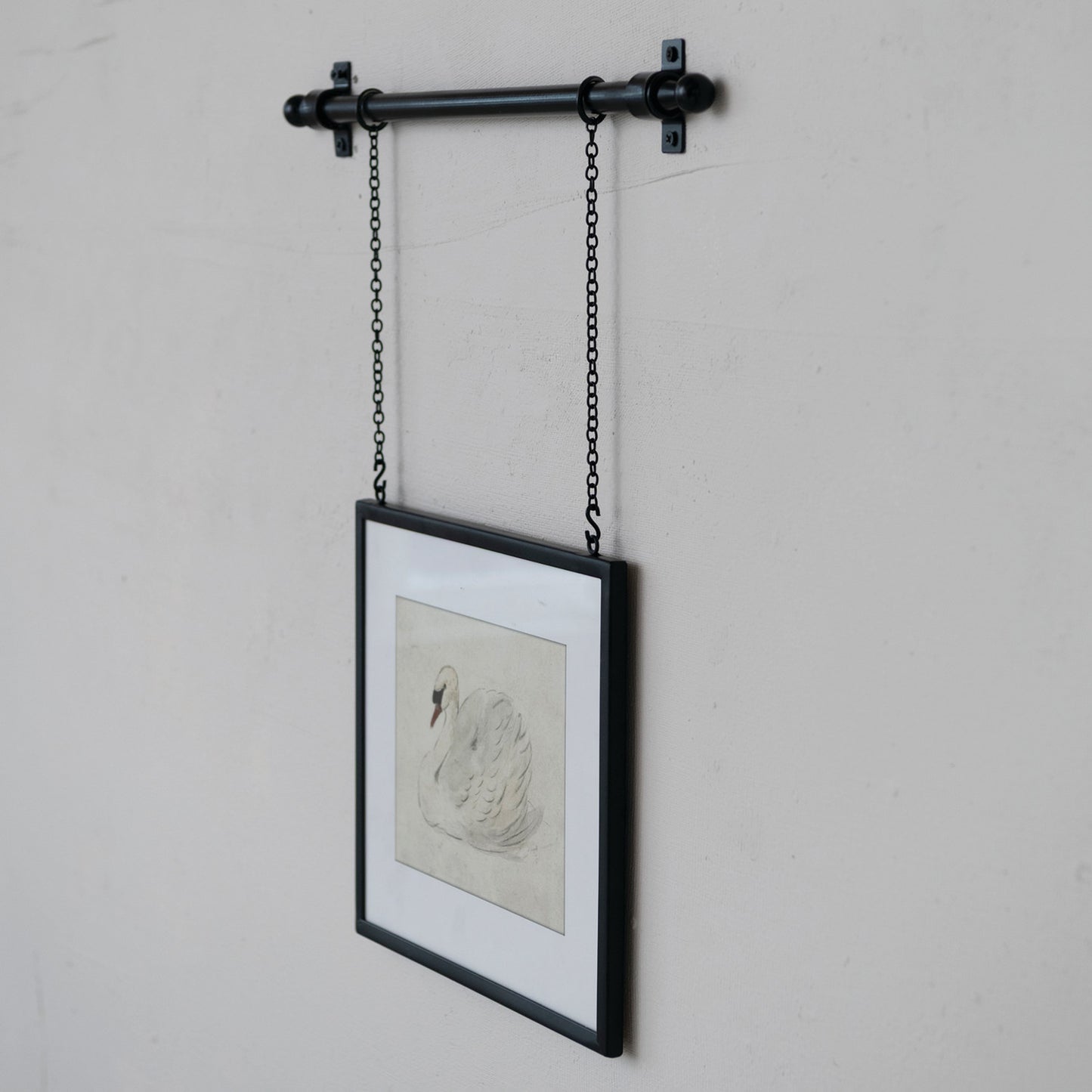 Black Hanging Frame System with Bracket- Matted Swan Print