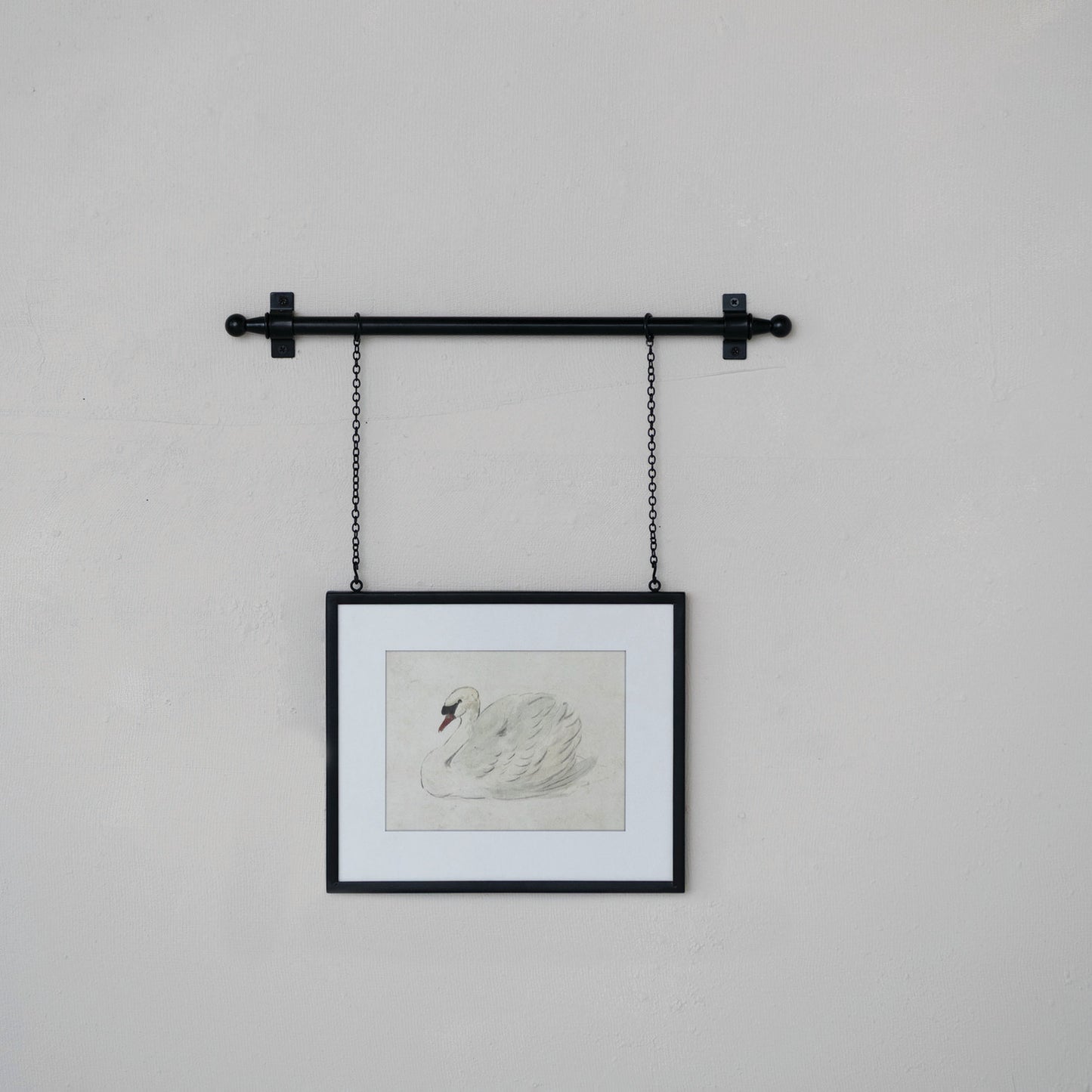 Black Hanging Frame System with Bracket- Matted Swan Print
