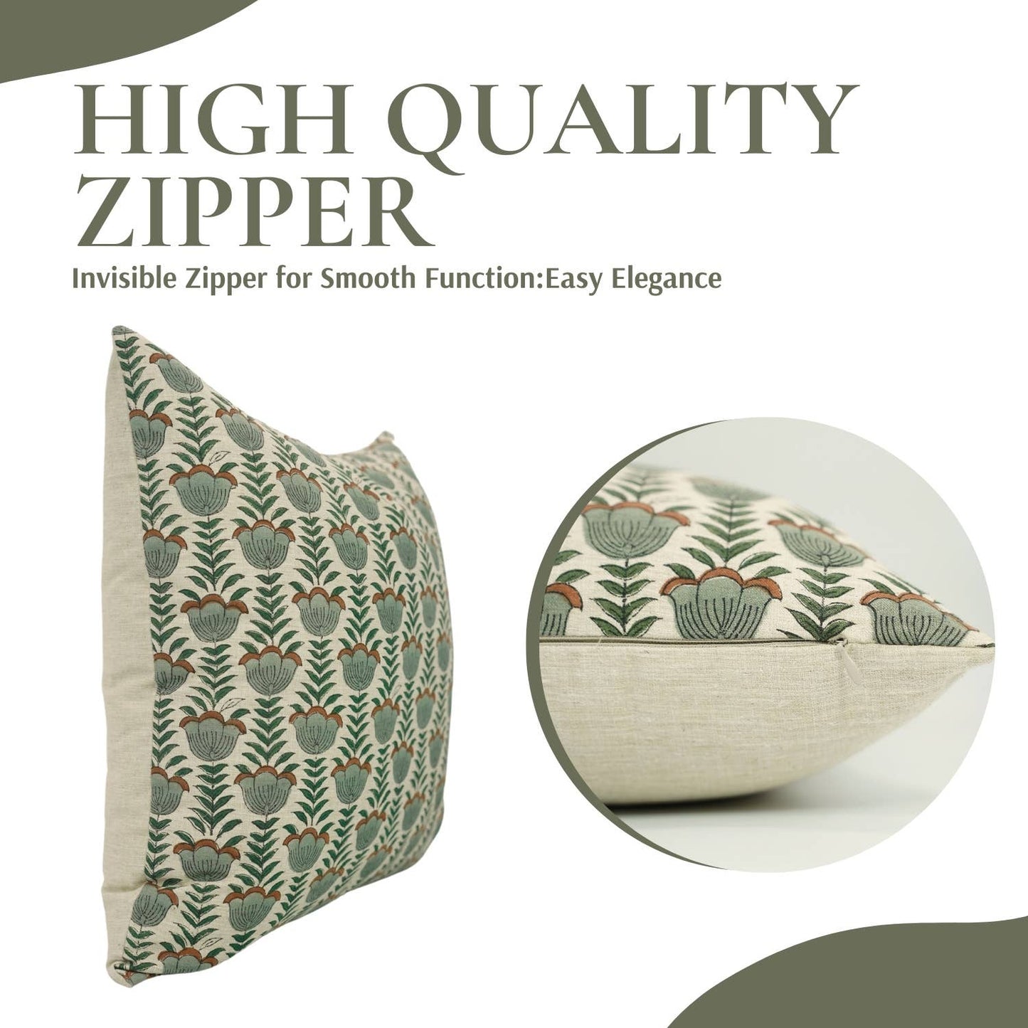 Tulipa Block Print Linen Blend Pillow Cover -18X18