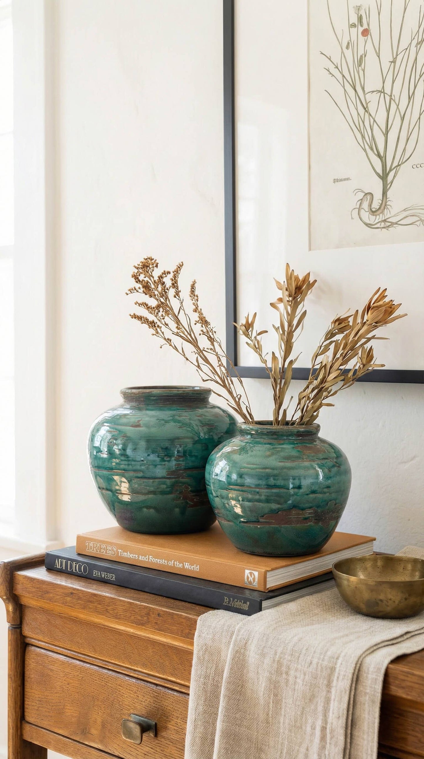 Ceramic Vase, Vintage Style, Emerald Crackle - Selva: Large