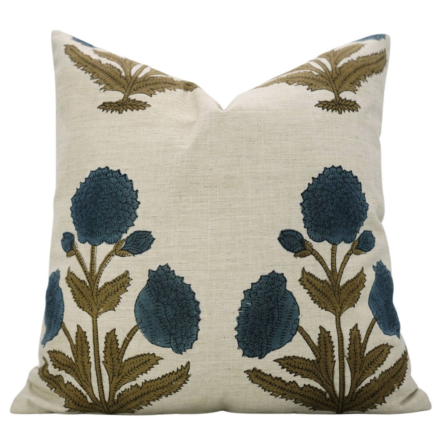 Blue Bohemian Block Design Linen Blend Pillow Cover- 18X18