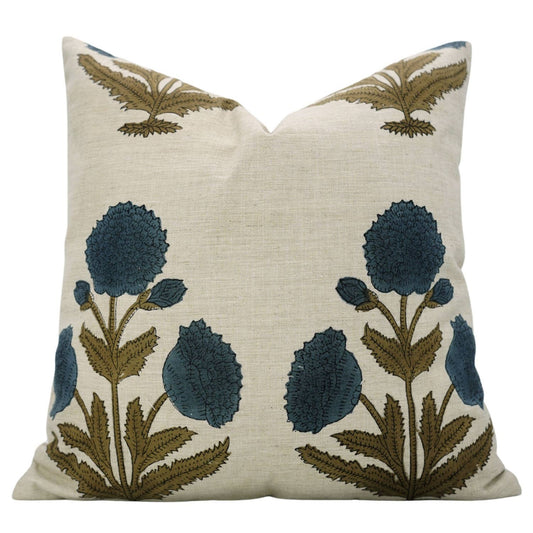 Blue Bohemian Block Design Linen Blend Pillow Cover- 18X18