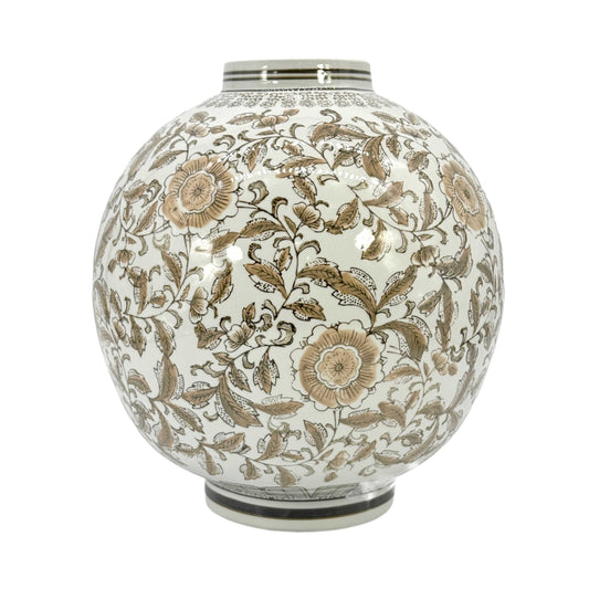 Oversized Ceramic Globe Chinoiserie Vase Flowers-Brown