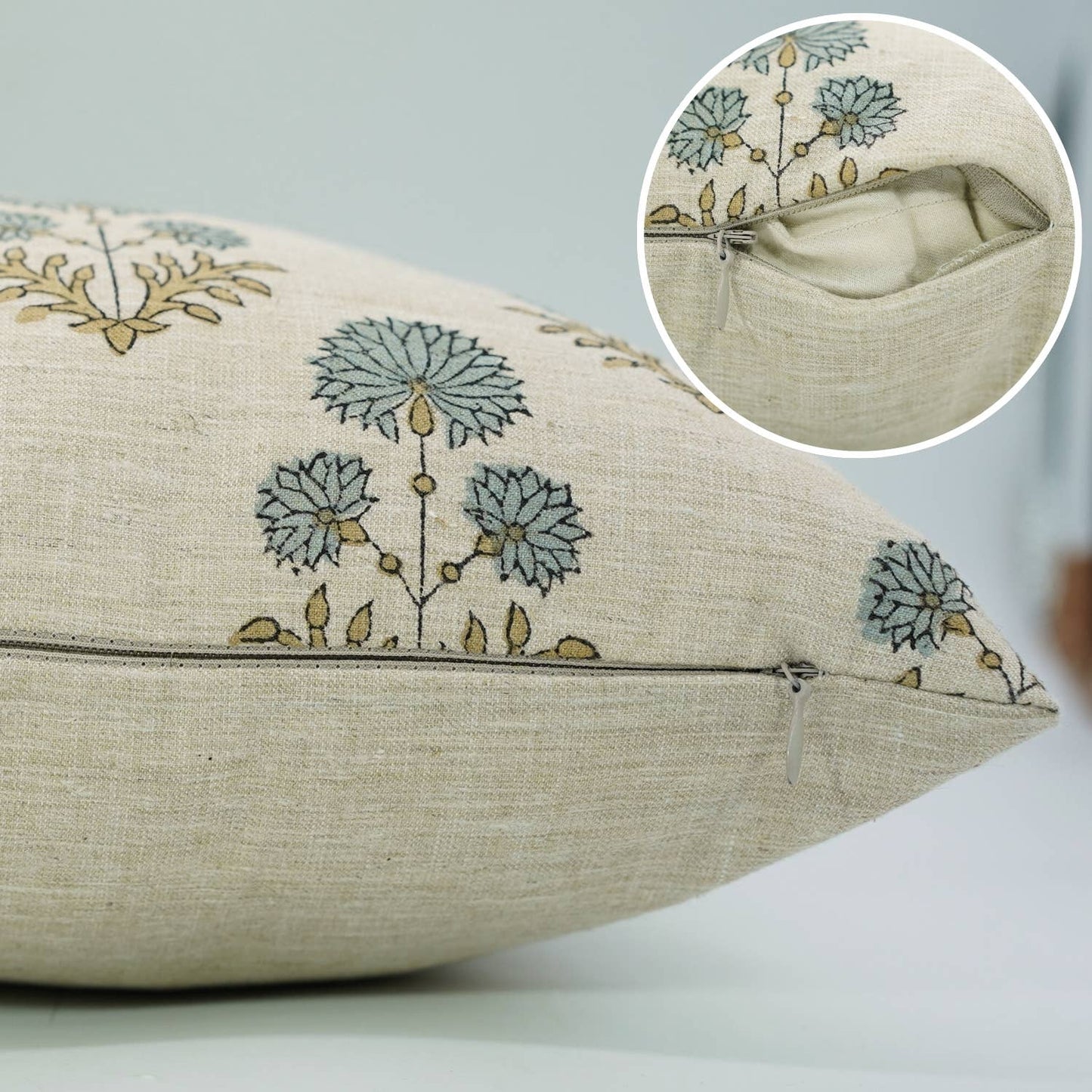 Goldie Block Print Linen Blend Pillow Cover - 18X18