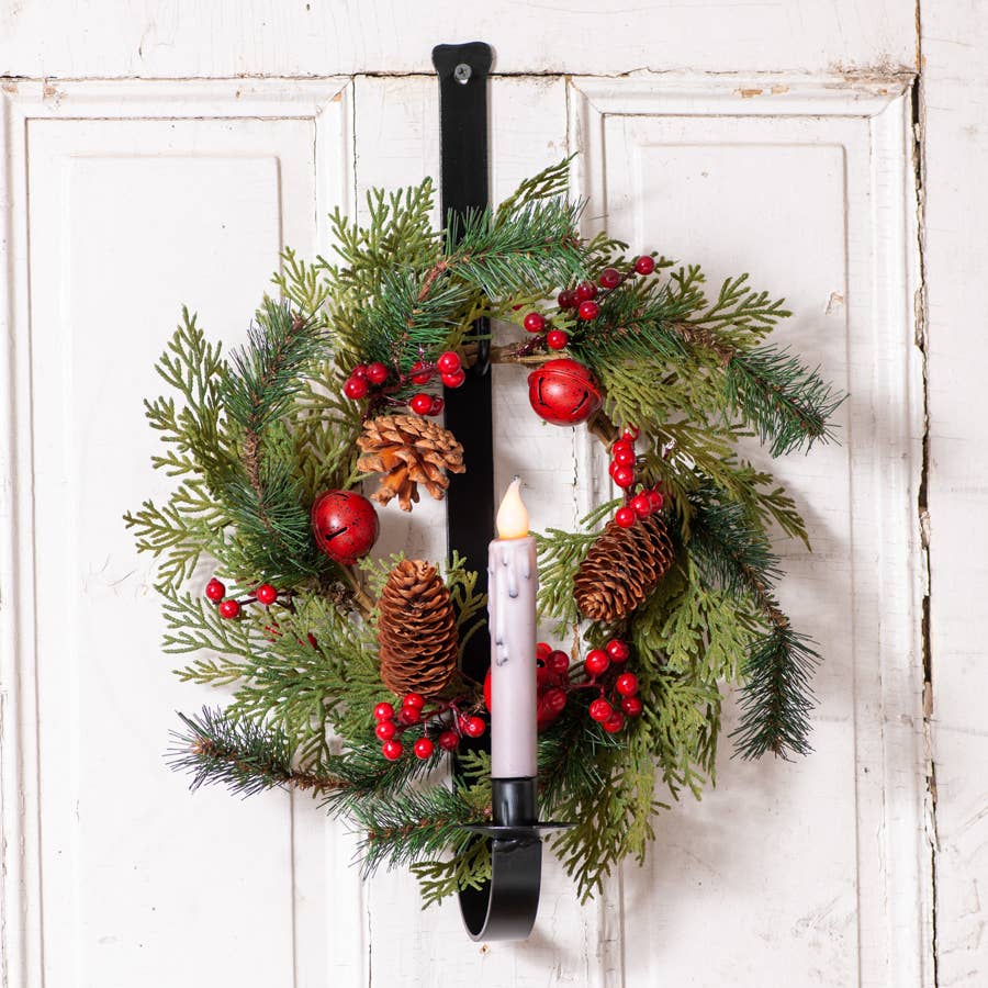 Wrought Iron Wall Mount Wreath and Candle Holder