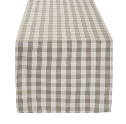 Taupe Gingham Table Runner- 90"