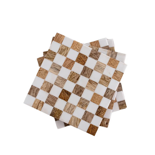Wood & Resin Checker Coaster Set
