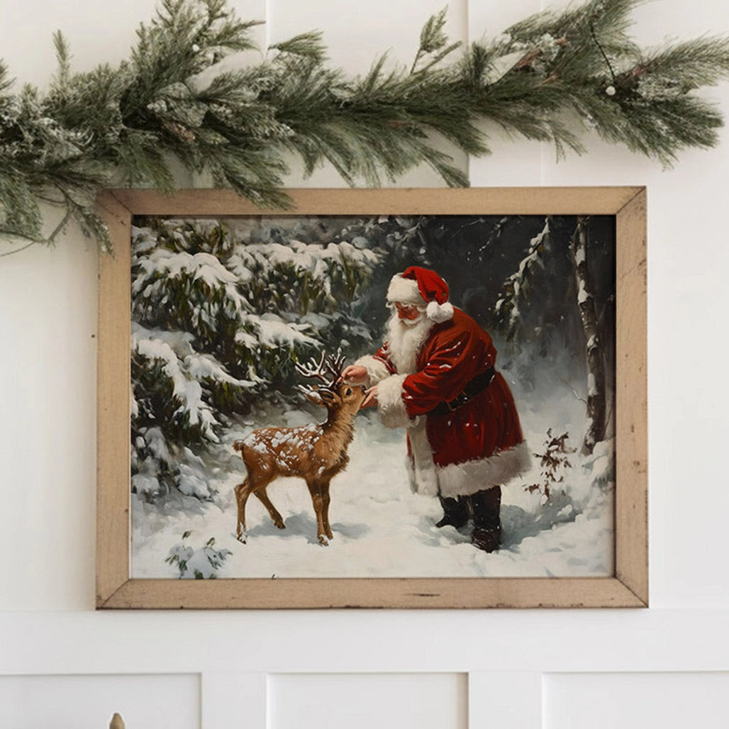 Santa & Baby Deer Art Print (no frame)