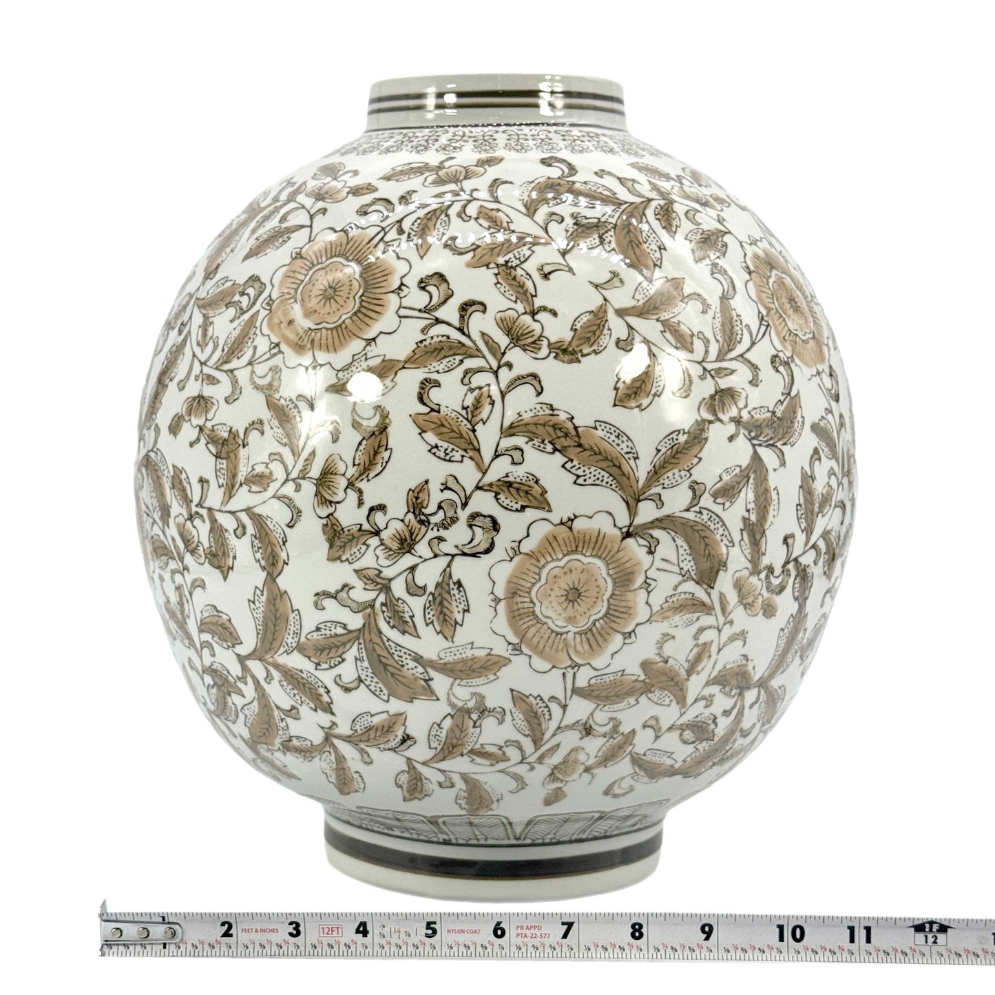 Oversized Ceramic Globe Chinoiserie Vase Flowers-Brown