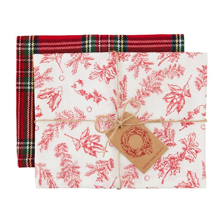 Holly & Tartan Toile Towel Set