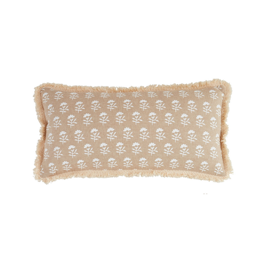 Taupe Block Print Lumbar with Fringe Detail