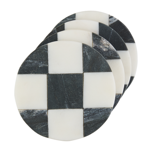 Round Checkered Marble Coaster Set