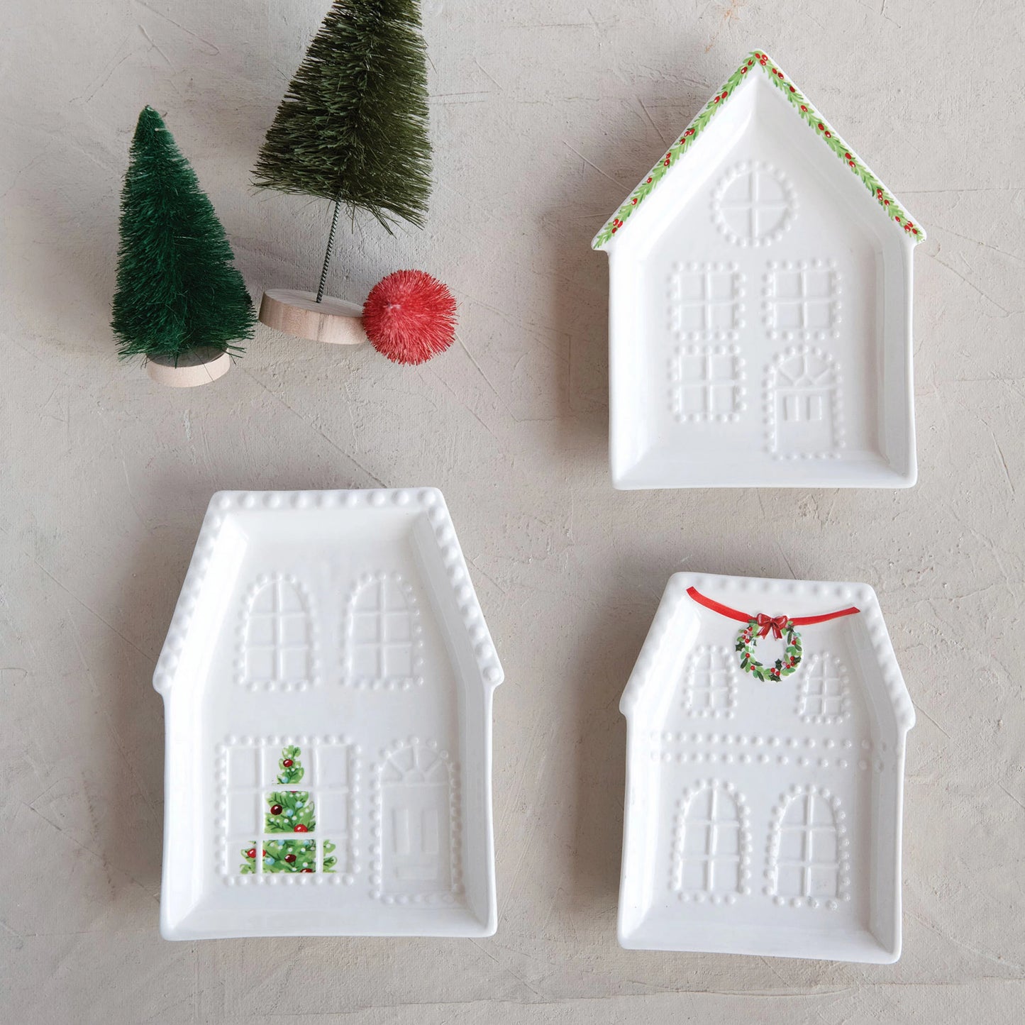 Holiday Stoneware House Plates Assorted