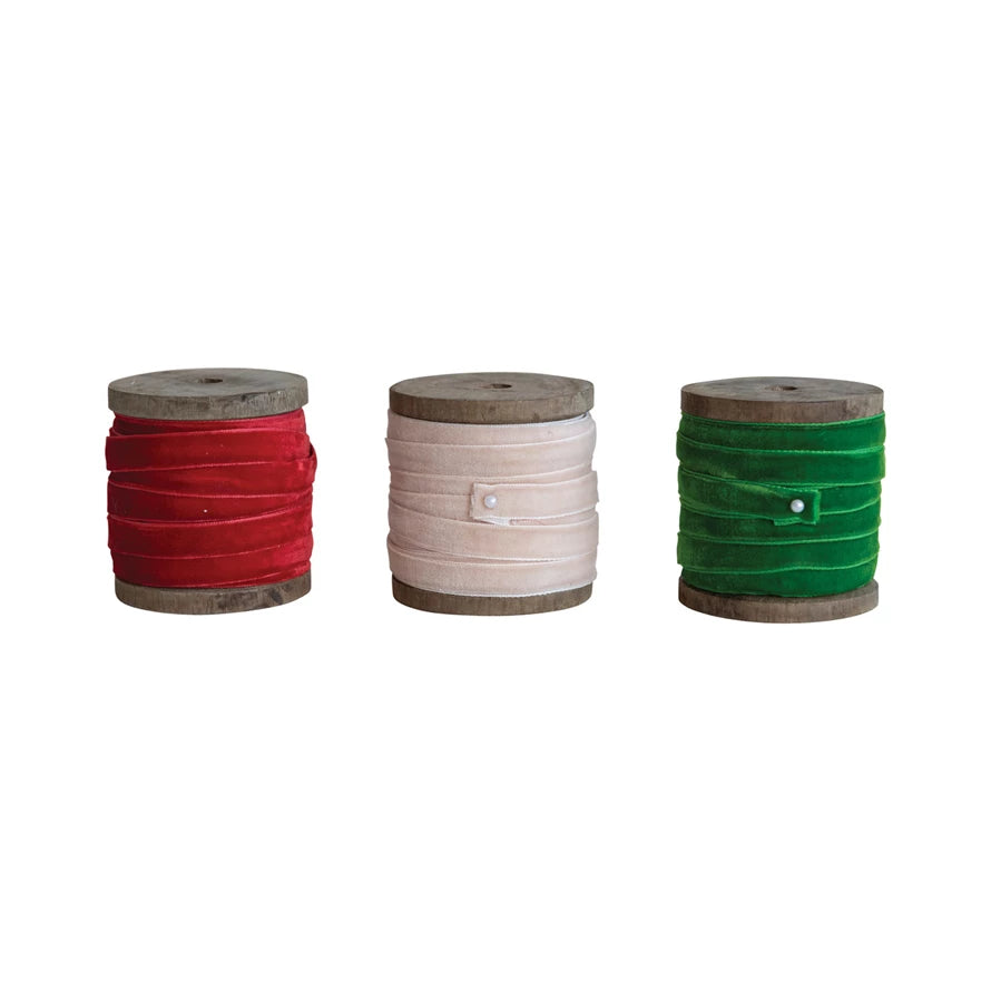Velvet 10 Yard Wood Ribbon Spools