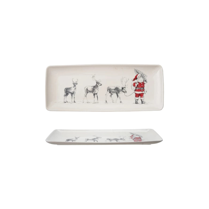 Santa Leading The Reindeer Rectangle Tray