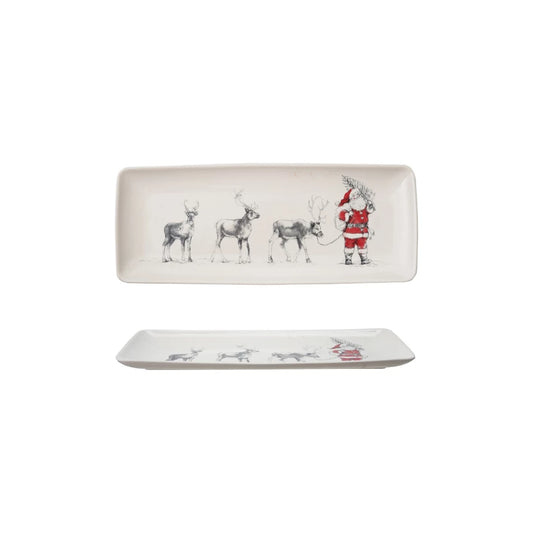 Santa Leading The Reindeer Rectangle Tray