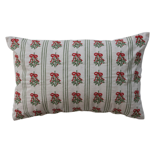 Embroidered Mistletoe Lumbar Pillow